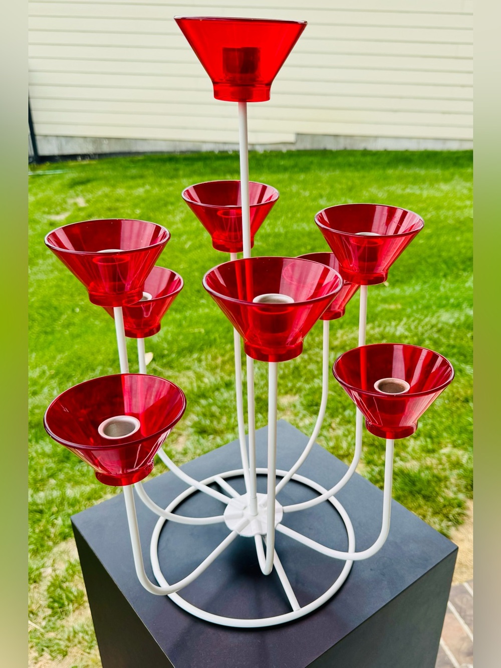 MCM Red Acrylic 9-Light Candelabra Iron Stand